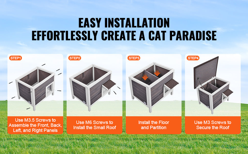 Casinha de Gato Externa à Prova de Intempéries SucceBuy, Abrigo para Gatos Selvagens, Casinha de Madeira Isolada com Espuma para Gatos e Coelhos