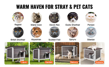 Casinha de Gato Externa à Prova de Intempéries SucceBuy, Abrigo para Gatos Selvagens, Casinha de Madeira Isolada com Espuma para Gatos e Coelhos